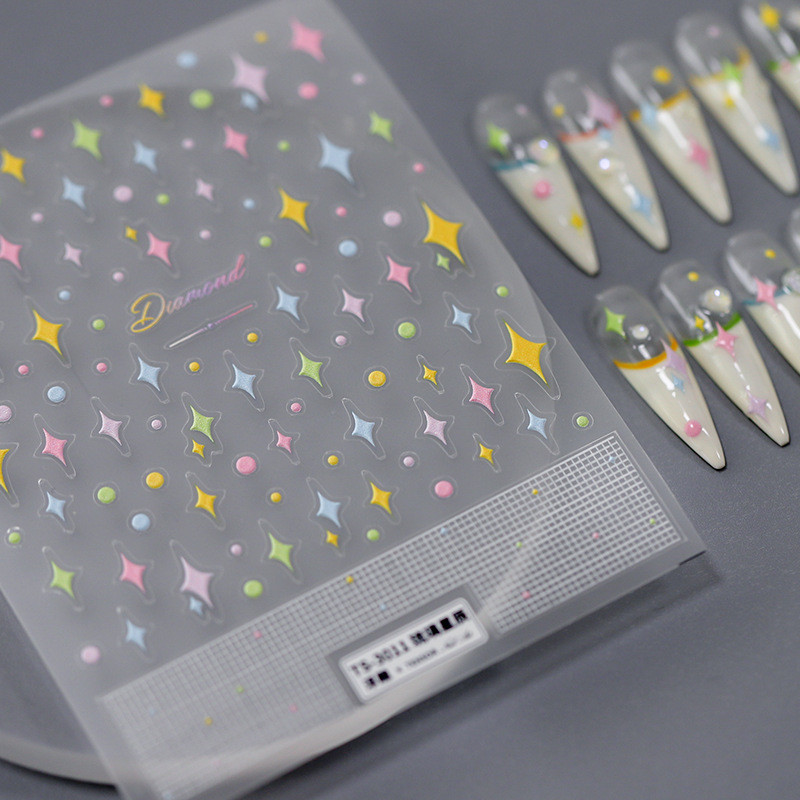 Tensor สติกเกอร์ติดเล็บ5D สไตล์ญี่ปุ่น Pro ฝ้ากาวด้านหลังบางใสสติกเกอร์เหนียว TS-3010 Liuli Star