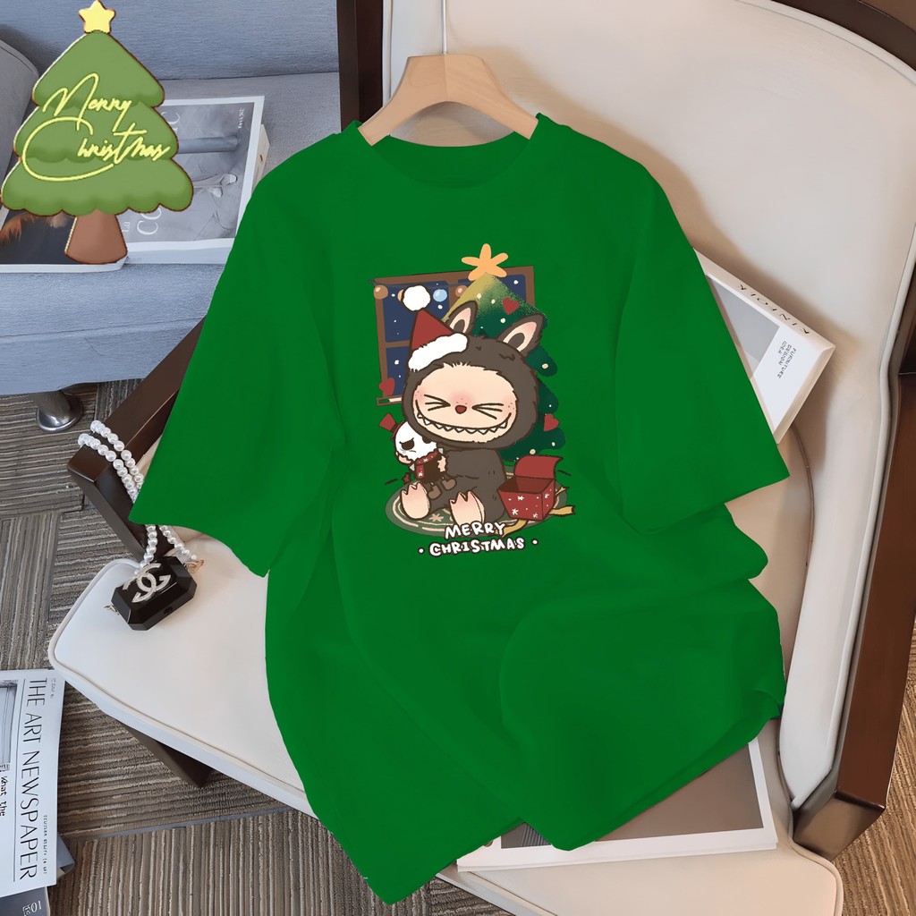 COD เสื้อชุดคริสต์มาส Christmas t shirt oversize ผ้าฝ้ายแท้ tshirt ยืนพื้นไม่หด คอลูกเรือ ultrasoft