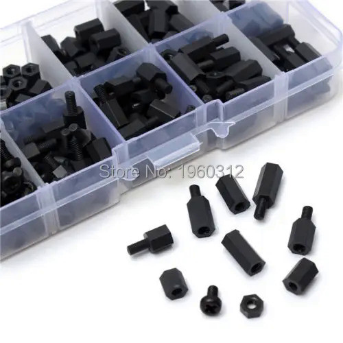 180pcs M2 M2.5 M3 x 5 / 10 / 15 / 20mm Nylon Hex Spacer Screw Nut Assortment Kit Plastic Standoff Se