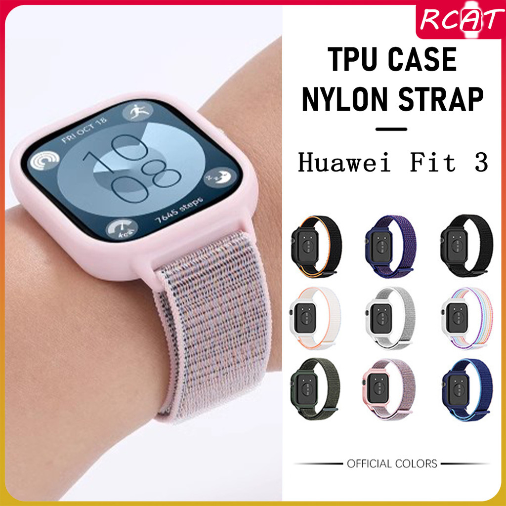 ห่วงไนลอนสำหรับ Huawei Fit 3 ป้องกันหน้าจอ TPU ฝาครอบกันชนกรณีกีฬาสำหรับ Smartwatch Huawei Watch Fit 3 อุปกรณ์เสริม