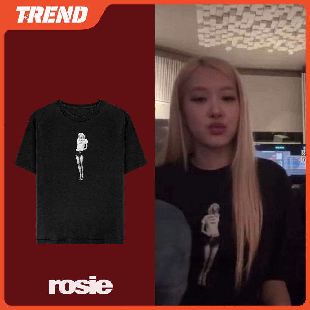 Kpop BLACKPINK ROSE ROSIE Merch ผ้าฝ้ายเสื้อยืด Plus ขนาดเกาหลีแฟชั่นหลวมพิมพ์แขนสั้นสําหรับผู้ชายและผู้หญิง Vintage Street เสื้อลําลอง Tee