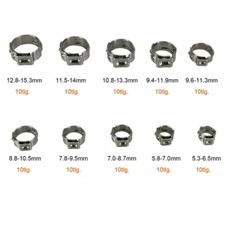Urlwall 100PCS 304 สแตนเลสสตีลแหวนท่อ Clamps หูเดียวคลิปท่อ Clamp Assortment ชุด 5.3 มม.-15.3 มม.Clamps สําหรับหลอดคลิปน้ํา
