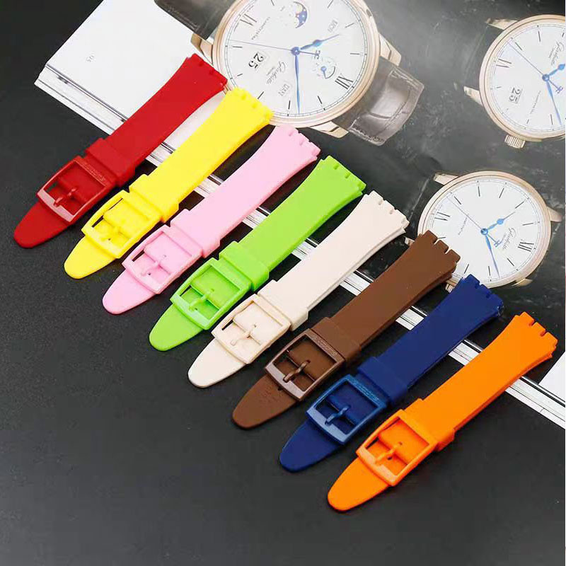 สายนาฬิกาซิลิโคนบางเฉียบสําหรับสายนาฬิกา Swatch 12 มม.16 มม.17 มม.19 มม.20 มม.สร้อยข้อมือ YIS404 SURS103 YLS195 ยาง WatchBand สายรัดข้อมือที่มีสีสันกีฬาเข็มขัดข้อมือกันน้ํา