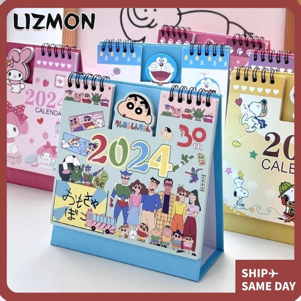 Lizmon Mini Calendar, Notepad 2025 ปฏิทินตั้งโต๊ะ, การ์ตูนเครยอนชินจัง Sanrio Daily Organization Desktop Decoration Office