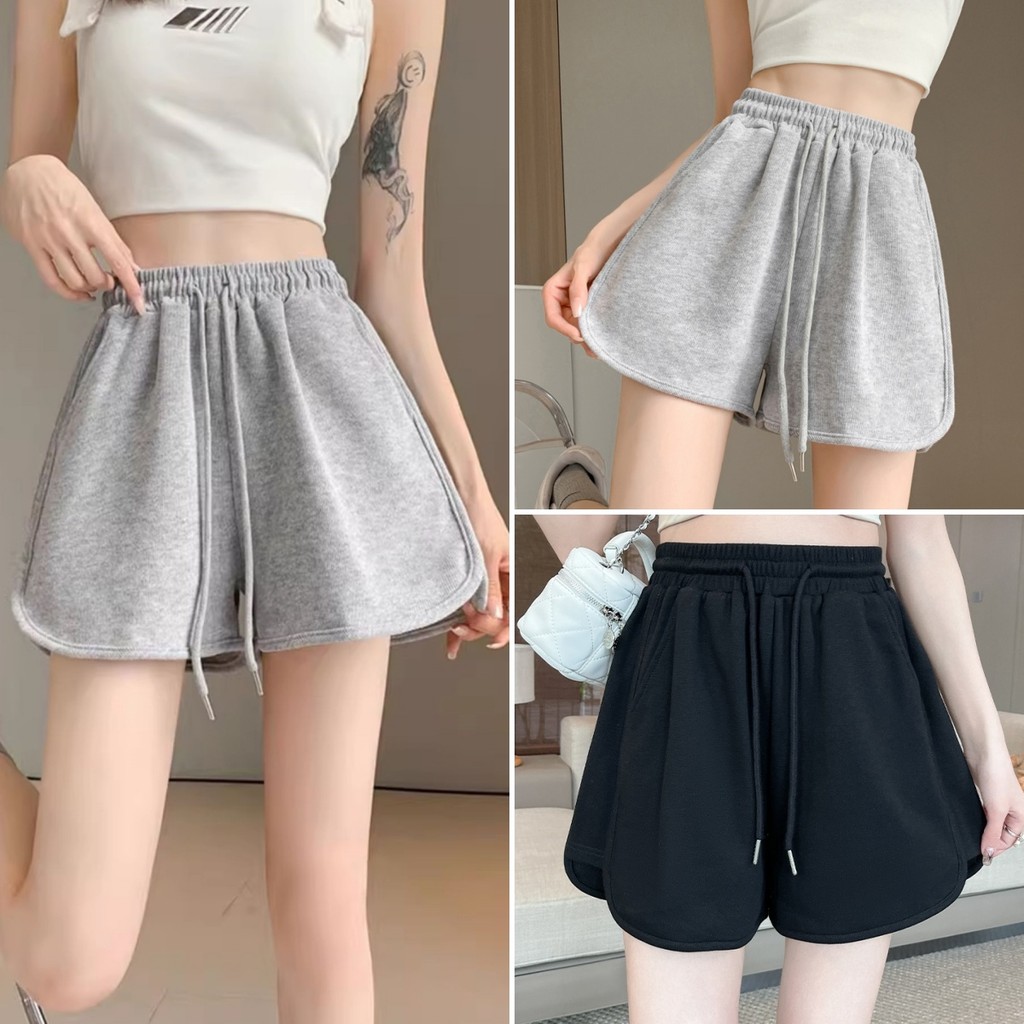 Hotgirl พร้อมส่ง✨กางเกงขาสั้นทรงสวยผู้หญิง กางเกงขาสั้นสายฝอ เอวสูงยางเชื่อยืด ปลายเว้า แฟชั่นใหม่