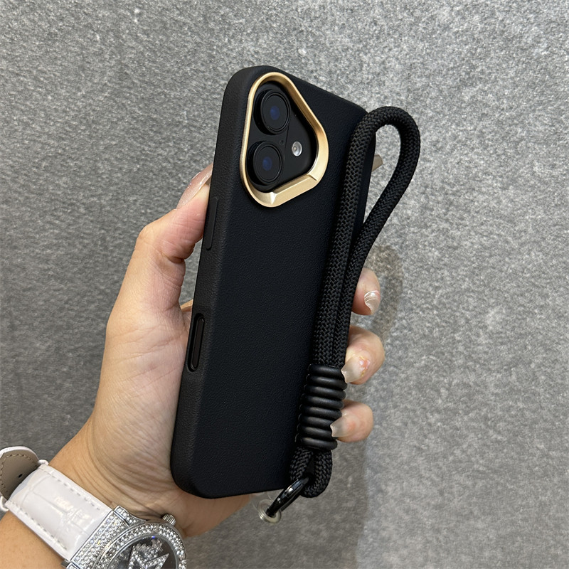 พร้อมเชือกเส้นเล็ก หรูหราลิ้นจี่รูปแบบชุบป้องกันกล้องเคสโทรศัพท์ iPhone 16 15 14 13 12 11 Pro Max Case กันกระแทก Soft Case iPhone 14 Pro Max Full Cover