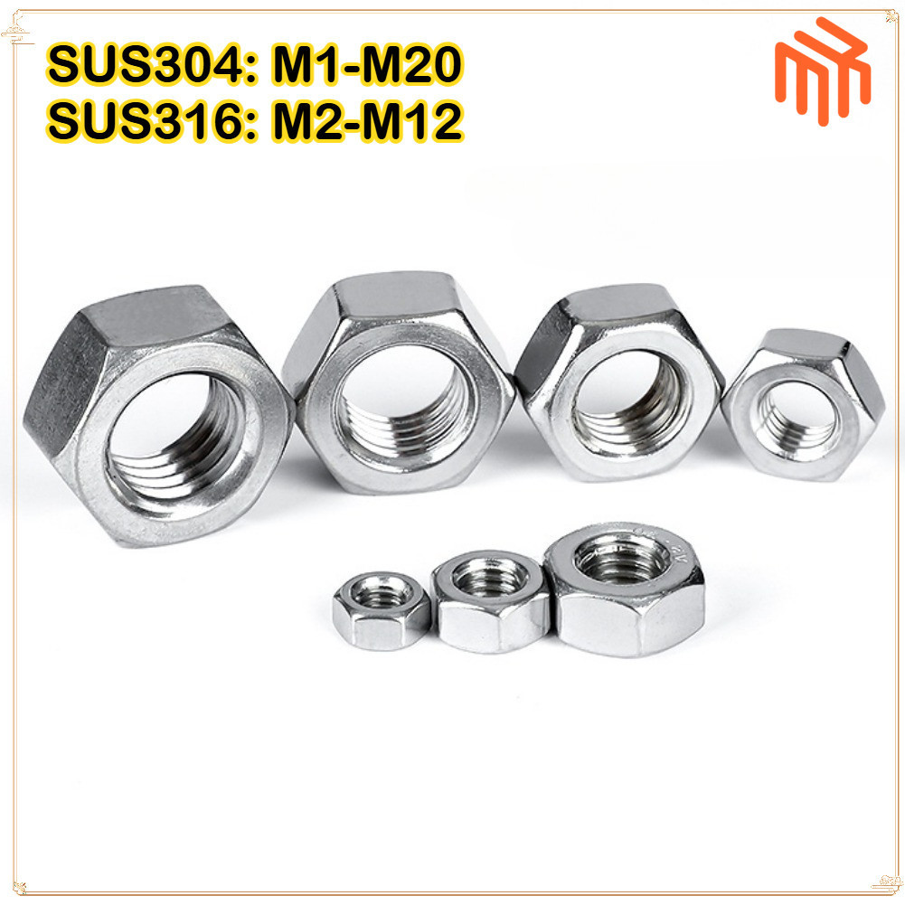 [MX1] หัวน็อต ตัวเมีย หกเหลี่ยม สแตนเลส 304 เกลียวมิล หยาบ M1-M20 / Hexagon Nut Stainless Steel SUS304 SUS316 M1-M20/ 304 Hex Nut/316 Hex Nut / หัวน็อต ตัวเมีย หกเหลี่ยม สแตนเลส 304 เกลียวมิล หยาบ M1-M20