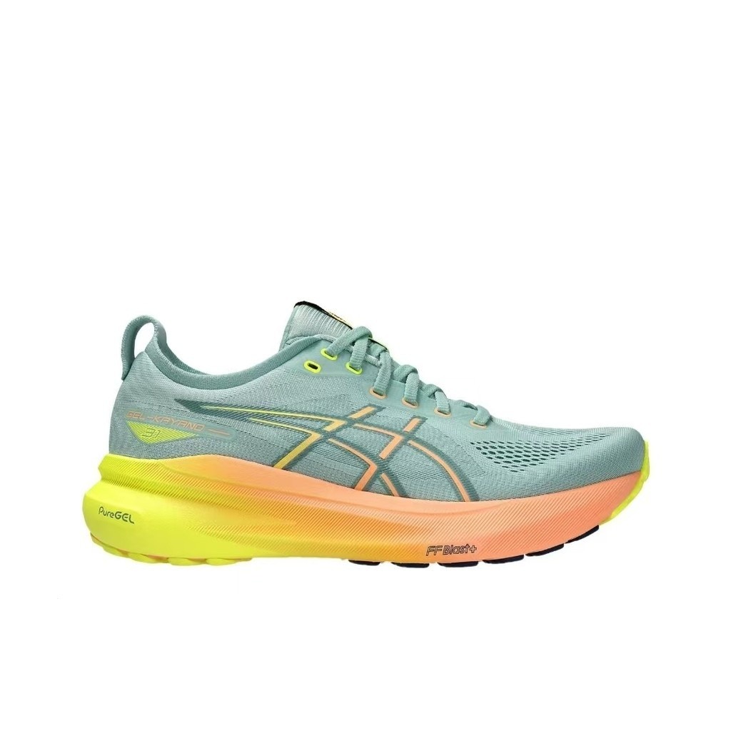 Asics GEL Kayano 31รองเท้าวิ่งที่มีเสถียรภาพและทนทานสำหรับผู้ชายและผู้หญิงสีเขียวสีเหลือง