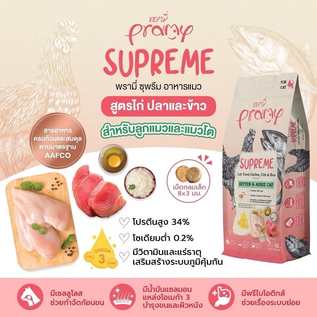 [ ยกกระสอบ ] Pramy Supreme อาหารเม็ดแมว Mother/Kitten/Adult/Indoor/Skinสำหรับแมวทุกช่วงวัย ลูกแมว แม่แมว แมวเลี้ยงในบ้าน - รูปที่ 2