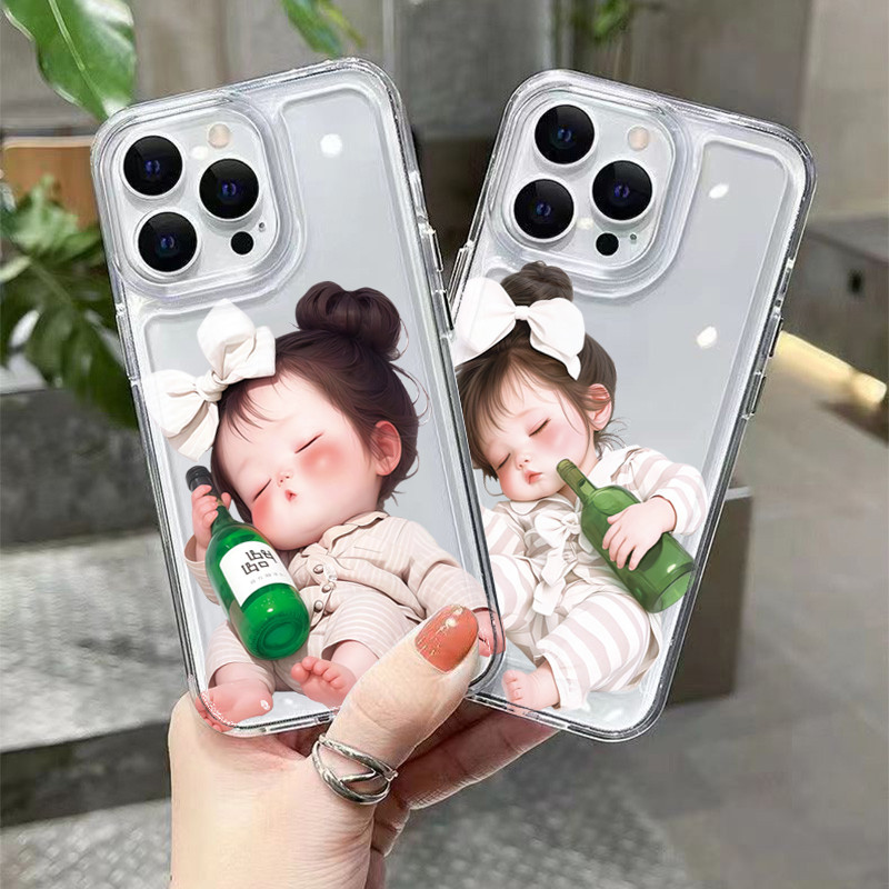 SAMSUNG น่ารักเมาสาวเคสโทรศัพท์สําหรับsamsung A06 A16 A15 A55 A35 A54 A26 A05 A34 A36 A14 A52 A53 A23 A56 A51 A13 Creative Little Girl ClearกันกระแทกTPU Soft Cover - รูปที่ 6