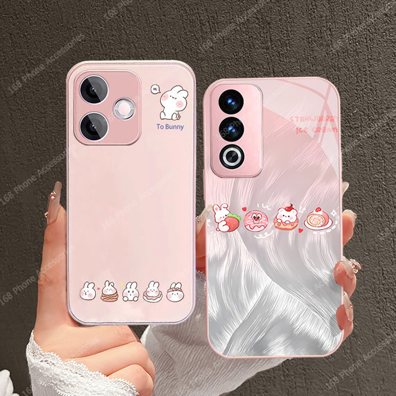 เคส OPPO A5 A3 Pro 5G เคสน่ารักการ์ตูนกระต่ายกระต่ายกันกระแทก 2025 สไตล์ใหม่หรูหราของเหลวแก้วฝาครอบซิลิโคนนุ่มขอบโทรศัพท์สําหรับเด็กผู้หญิงนักเรียนผู้หญิง