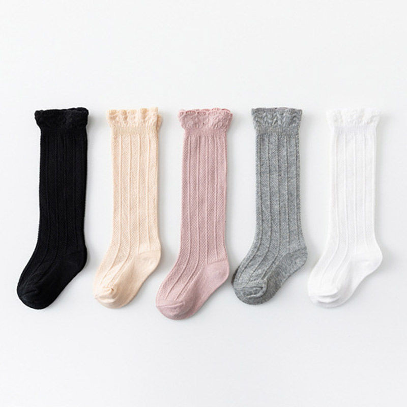 ลูกไม้-ถุงเท้ายาวตัดขอบสําหรับทารกอายุ 0 - 3 ปี: ถุงเท้าเด็กแรกเกิดที่มีข้อมือหล