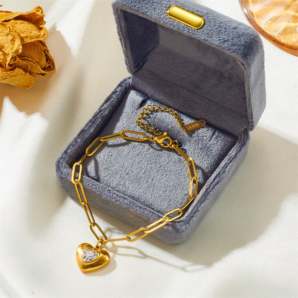 Ins Temperament Sweet Simple Peach Heart Pendant Bracelet เวอร์ชั่นเกาหลี All-Match Fashion Love womens Gift