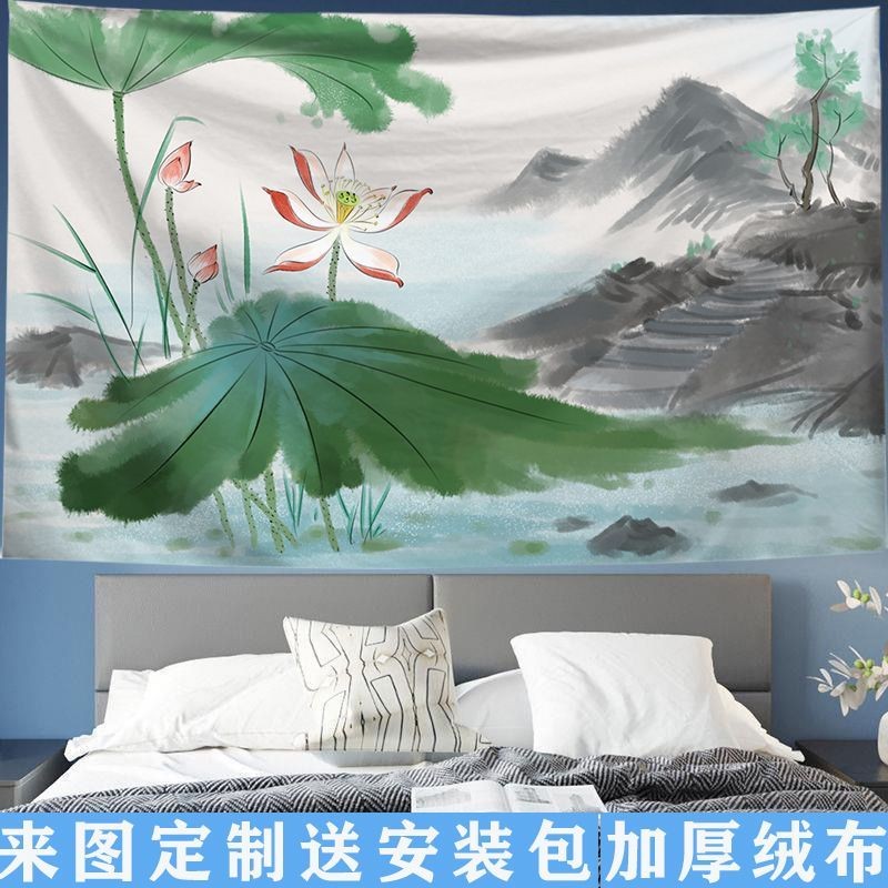 จัดส่งจากไทย] ผ้าพื้นหลังดอกบัวจีนย้อนยุค Agirl ผ้าแขวน ผ้าตกแต่งห้องนั่งเล่น ผ้าแขวนภาพวาด ห้องพัก ตกแต่งหอพัก ผ้าพื้นหลังผนัง ผ้าทอ - รูปที่ 7