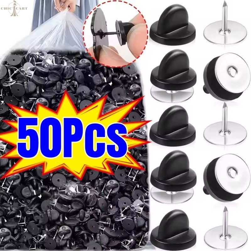 50 ชิ้นสีดํา PVC ยาง Pin Backs - ผีเสื้อคลัทช์ Tie Tack Lapel - Clasp Pin Cap Keeper - ผู้ถือ Clasp Pin Cap - DIY เข็มกลัดคลิป - อุปกรณ์เสริมเสื้อผ้า - สําหรับป้ายเครื่องแบบ