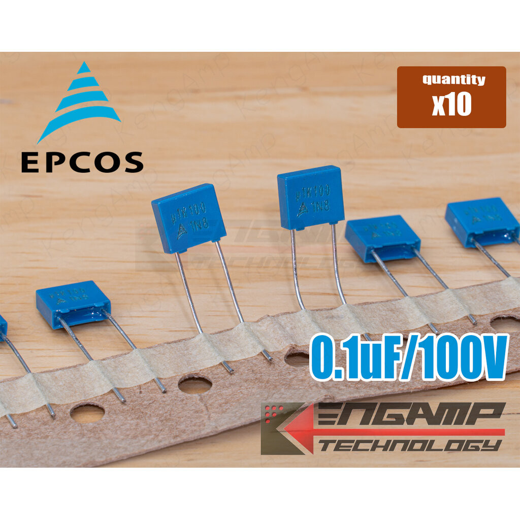 (10ตัว) 0.1uF/100V 100nF100V EPCOS 10% 2.5x7.2 H6.5mm P=5mm