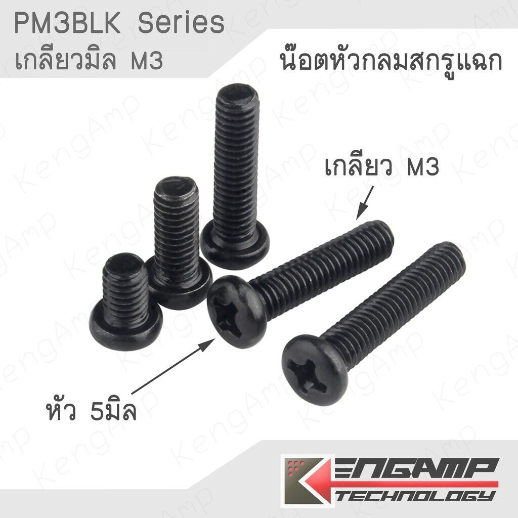 (สินค้ามีตัวเลือก) [NUT] PM3 BLK Series น๊อตหัวกลมสกรูแฉก ขนาดหัว5มิล เกลียว M3