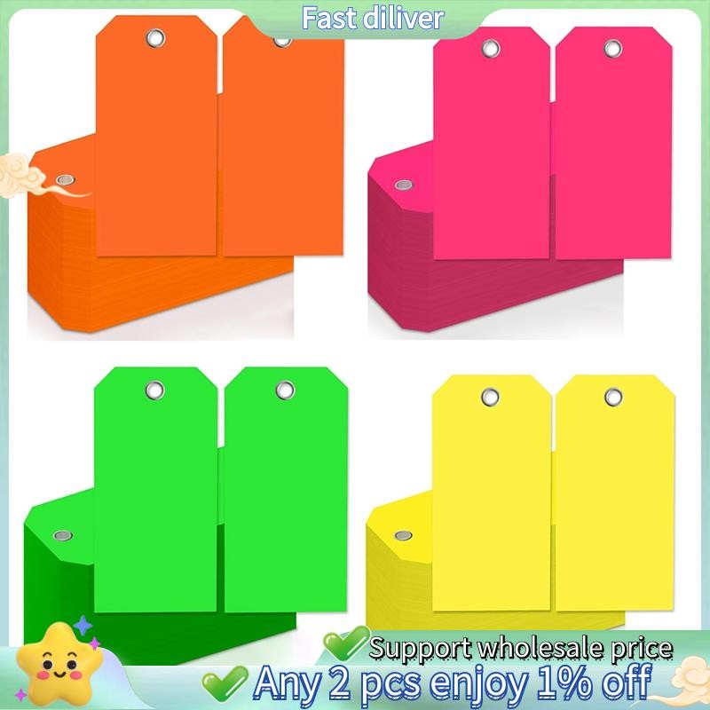 4 3/4In X 2 3/8In Neon Shipping Tags Blank Heavy Duty Hang Tags พร้อมเสริมหลุมเขียนแท็กกระเป๋าเดินทา