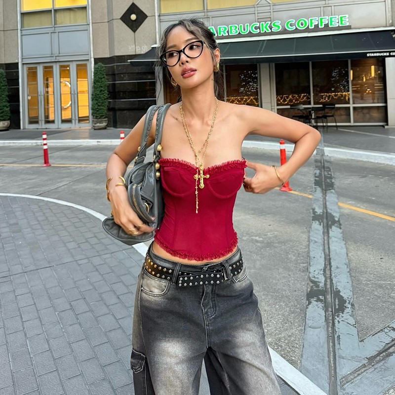 Kliou เซ็กซี่เสื้อกั๊กที่ไม่มีสายหนัง Solid Skinny Cleavage Off แขน Patchwork Ruched สะดือสัมผัส Backless Casual แฟชั่นอเนกประสงค์สไตล์