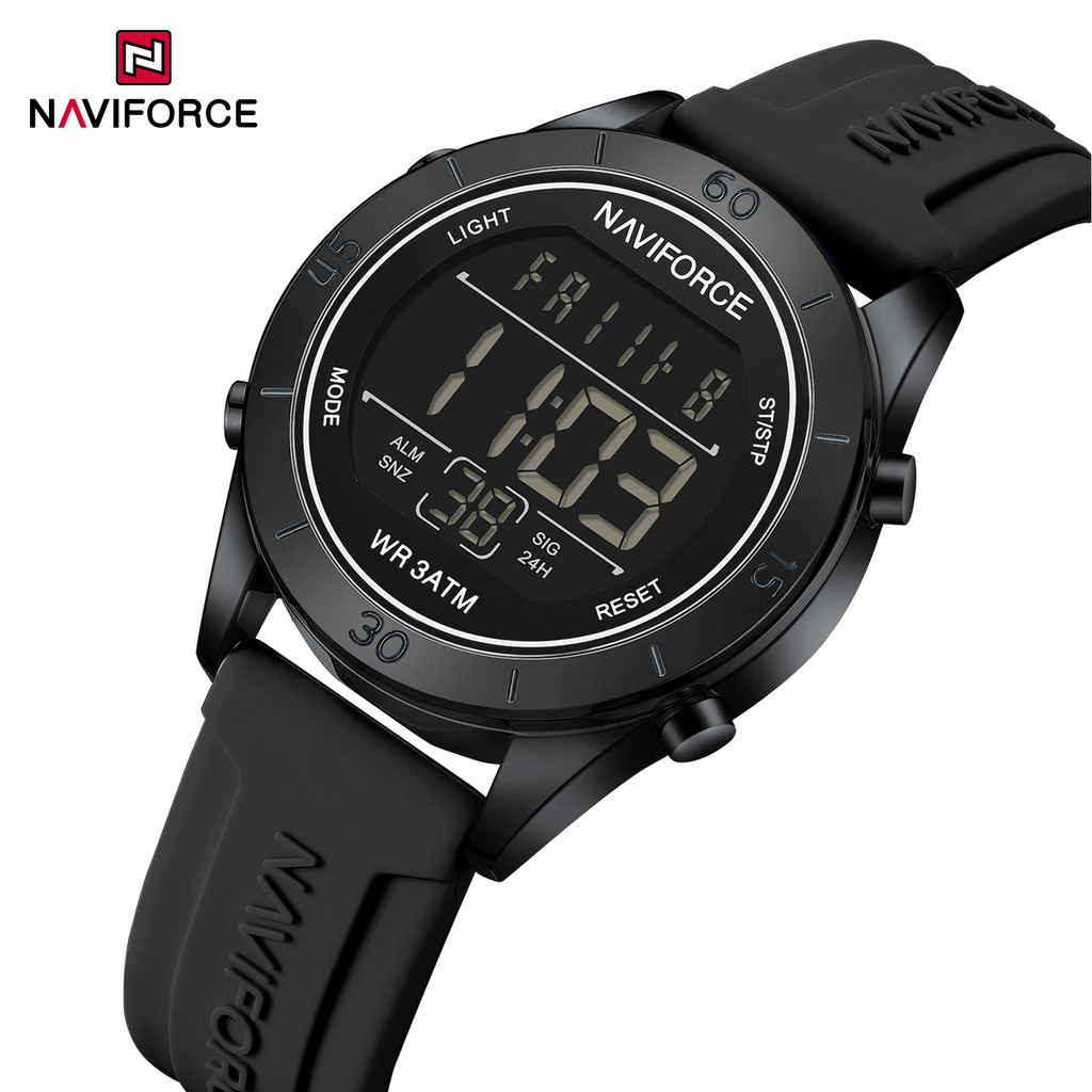 นาวีฟอร์ซ NF5054 จอแอลซีดี ดิจิตอลแฟชั่นกีฬาเลดี้นาฬิกาป้องกันวงกลมสายรัดซิลิโคนนาฬิกาอิเล็กทรอนิกส์ผู้หญิงคลาสสิกนาฬิกาข้อมือ