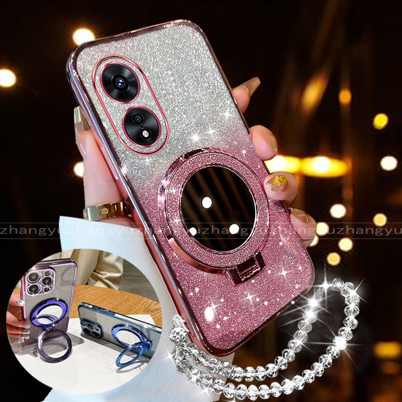 สําหรับ OPPO A17 A18 A38 A60 A97 A98 4G 5G เคสโทรศัพท์ 3D แต่งหน้ากระจกผู้ถือ glitter กระดาษใหม่สายร