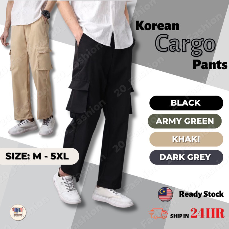 Oversize Khaki Multi-pocket Straight Cut Casual Men Long Couple Cargo Pants Seluar Panjang Lelaki Sl