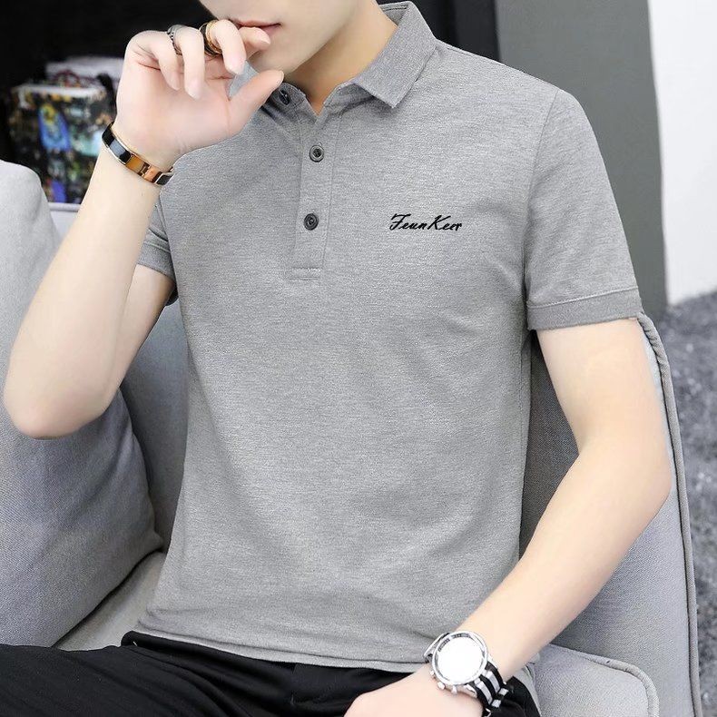 Simple หล่อLapel High-Endเสื้อโปโลผู้ชายอินเทรนด์Streetสวมใส่Insฤดูร้อนผู้นําเสื้อยืดผู้ชายแขนสั้น 1