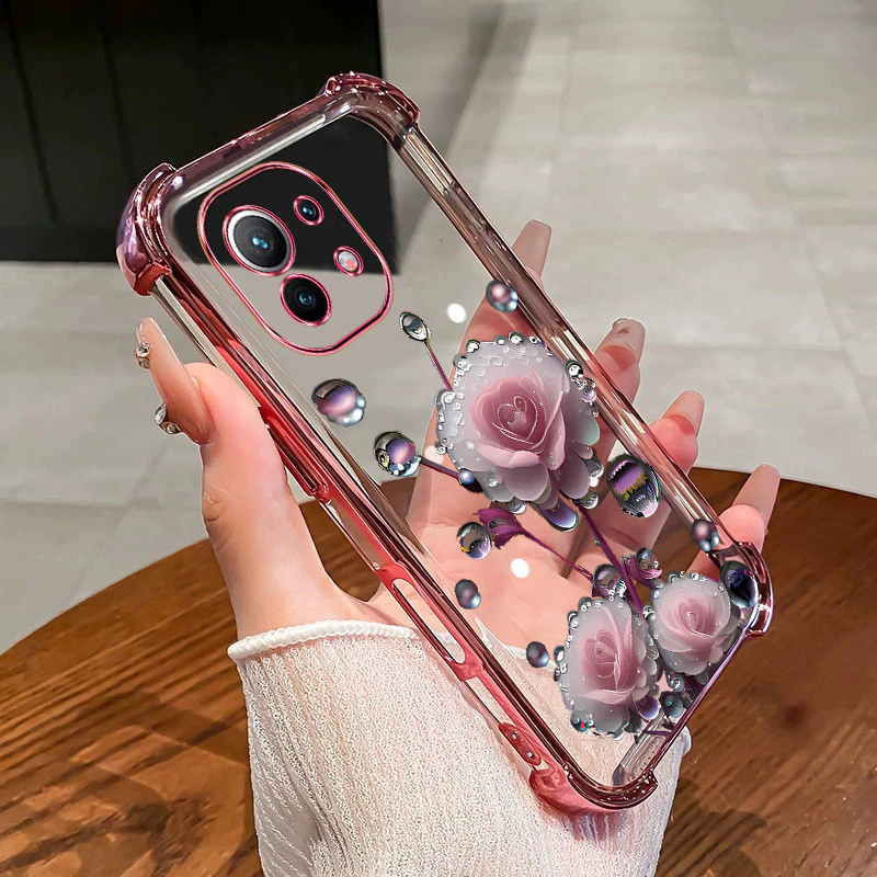 เคสสําหรับ VIVO Y28 4G เคสโทรศัพท์ดอกไม้สีชมพูตูมสี่มุมซิลิโคน TPU นิ่มโปร่งใส ดีซ