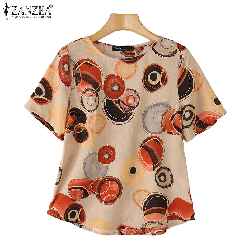 ZANZEA เสื้อเบลาส์แขน 3/4 พิมพ์ลายผ้าฝ้ายวินเทจสําหรับผู้หญิง