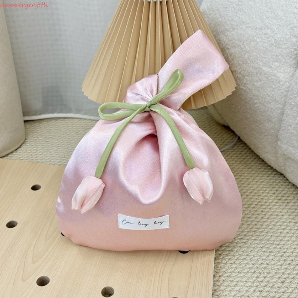 DAPPERGENT กระเป๋าของขวัญวันแม่, ผ้าไหม Tope Handle Tulip กระเป๋าข้อมือ, หวานสไตล์จีนใหม่เสื้อกั๊กรูปร่างขนาดใหญ่ความจุงานแต่งงานความงามกระเป๋า Party