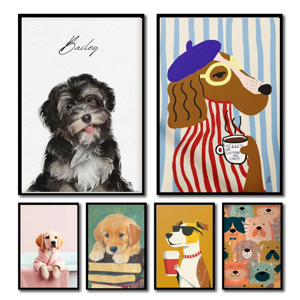 ตลกน่ารักสุนัข Wall Art พิมพ์ Retro น่ารักสุนัขภาพประกอบห้องน้ําห้องนั่งเล่นห้องนอนตกแต่งห้องครัว – โปรปัง