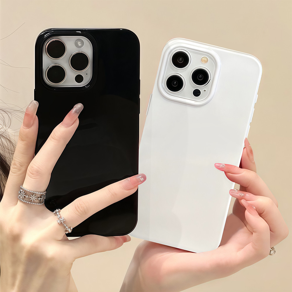 จัดส่งทันที เคสสำหรับไอโฟน11 เคสสีขาวดำแบบเรียบ สดใส เคสวาวเยลลี่ For iPhone12 13 14ProMAX 16 15PLUS X XS XR 7/8/SE2/SE3
