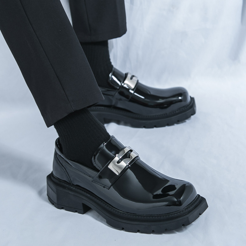 Man Square Toe รองเท้าโลฟเฟอร์ Chunky รองเท้าสีดํา Slip-On Daily Party Wedding หนังแฟชั่นรองเท้าลําลอง