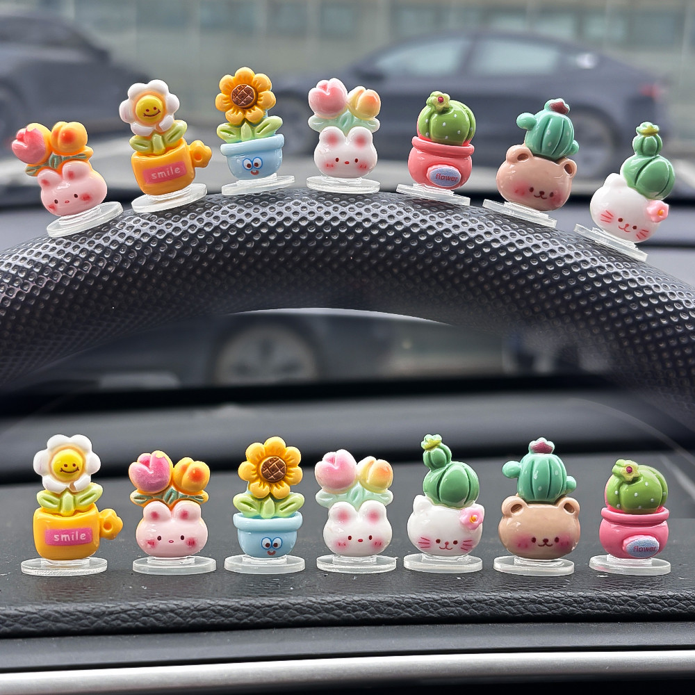 7ชิ้นกระบองเพชรกระถางดอกไม้เครื่องประดับรถยนต์-ดอกทานตะวัน คาปิบาลา ตกแต่ง-รถจักรยานยนต์จักรยาน ชม. และบาร์ ตกแต่งเรซิน-อุปกรณ์ตกแต่งภายในรถยนต์-แดชบอร์ดคอนโซลกลาง