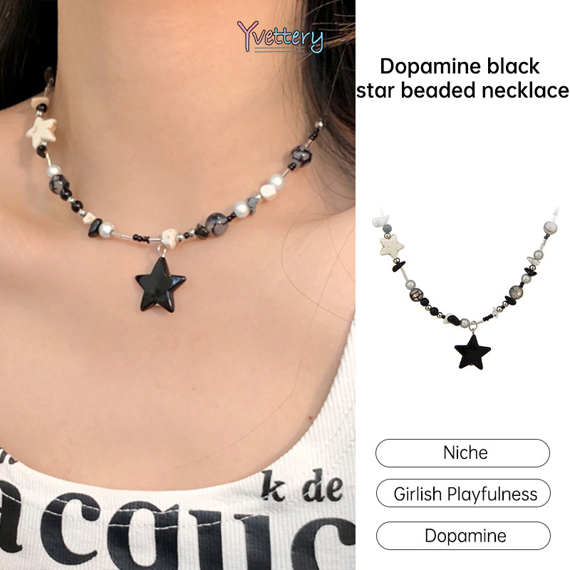 ร้านค้าไทย🌸สร้อยคอลูกปัดดาวดำผู้หญิง Dopamine หวานเย็นสร้อยคอเฉพาะกลุ่มโซ่ไหปลาร้าระดับไฮเอนด์