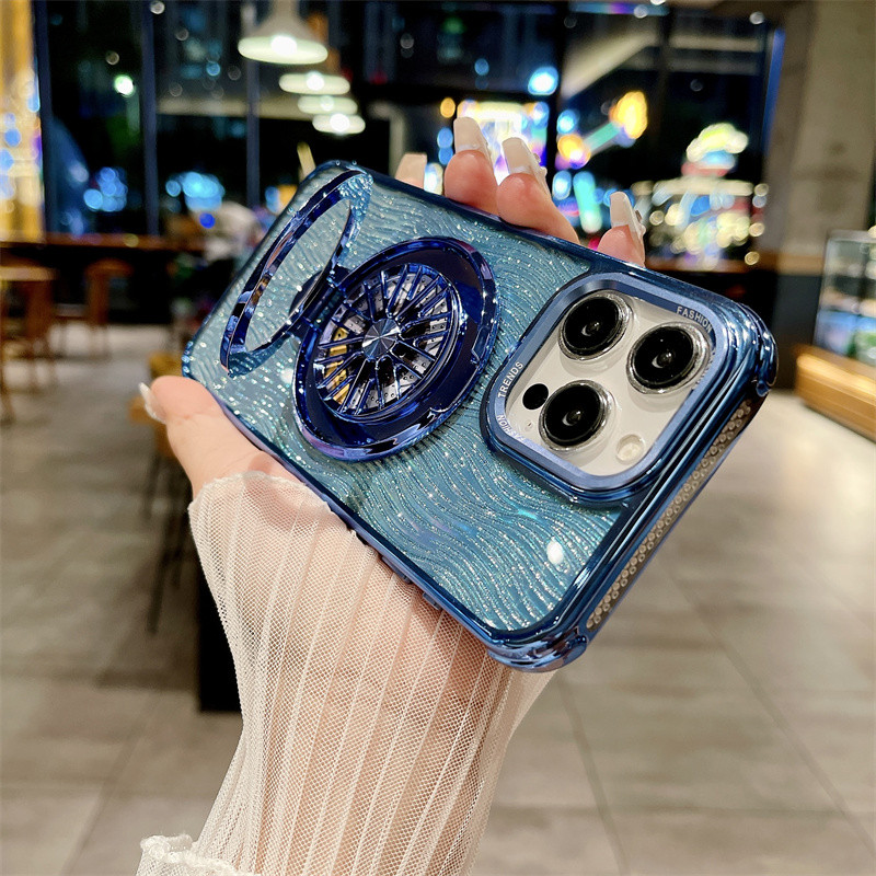 Gyro วงเล็บแม่เหล็กปุ่มโลหะเคสโทรศัพท์เข้ากันได้สําหรับ iPhone11 15pro 15promax 16promax 13promax 13pro 14pro 12promax 16pro กันกระแทกฝาหลังปลอก