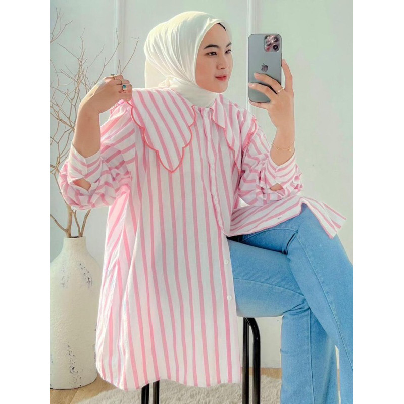 Tq88indonesia เสื้อผ้าผู้หญิงลายทาง / MINGYU TOP / เสื้อลายทางร่วมสมัย