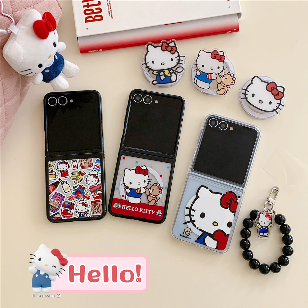 Hello Cat 2in1 Hard Case สําหรับ Samsung Z Flip 7 Z Flip 6/5 กรณี PC กันกระแทกโทรศัพท์กลับน่ารักกรณี