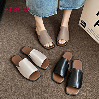 ติ๊ก ผู้หญิงรองเท้าแตะแบนสุภาพสตรีแฟชั่นสไตล์เรียบง่ายเปิดนิ…