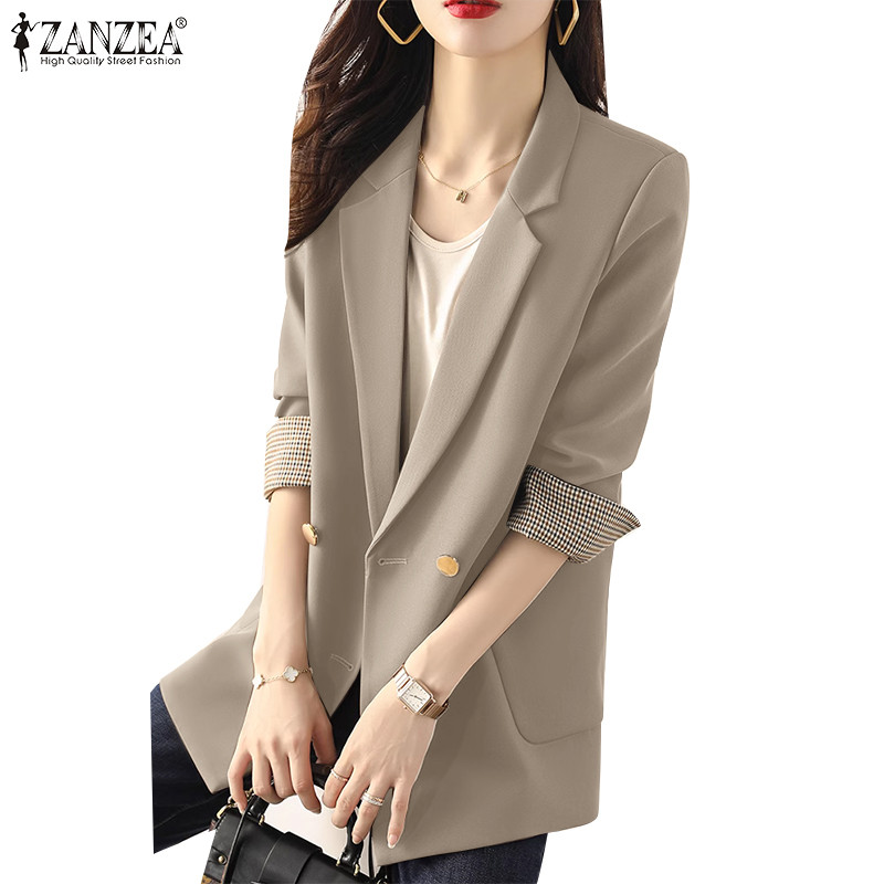 Zanzea เบลเซอร์สีทึบแขนยาวแฟชั่นเกาหลีสําหรับผู้หญิง