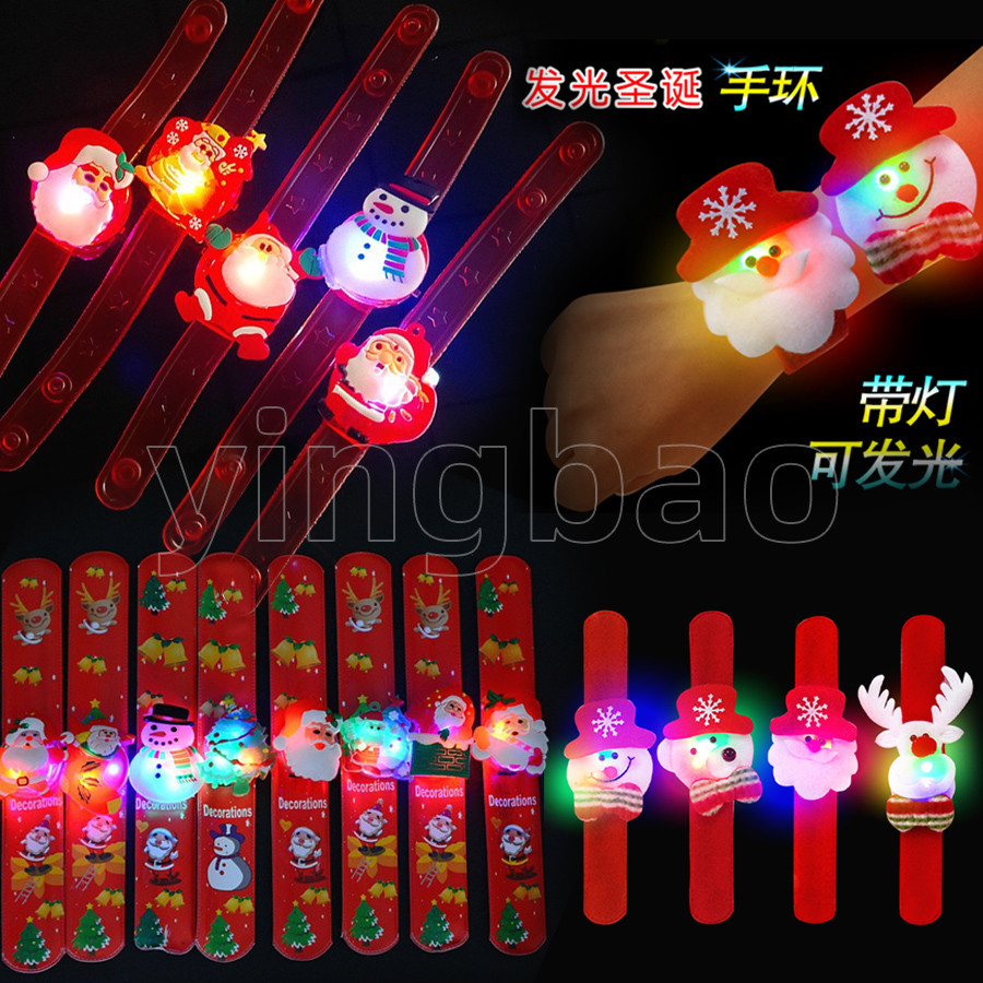 5ชิ้นคริสต์มาสตบสร้อยข้อมือของเล่นเด็กนําซานตาคลอสมนุษย์หิมะกวางเรืองแสงสายรัดข้อมือพรรคอุปกรณ์ตกแต่งการ์ตูนส่องสว่างตบวงกลมน่ารัก,แฟชั่น,ตลกของข