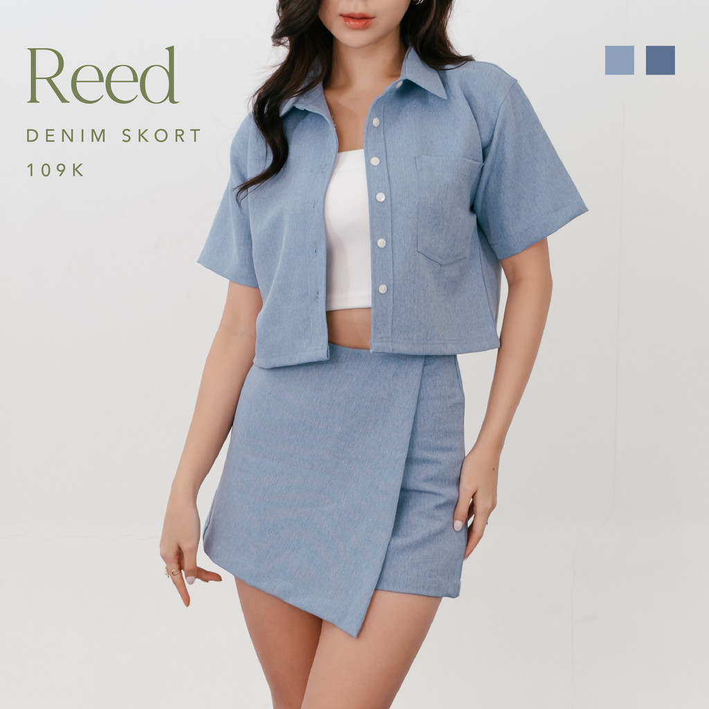 Reed Denim Skort -- Ocha Wear | เสื้อผ้าผู้หญิง | กางเกง SKIRTS | ผ้ายีนส์นิ่ม | กางเกงยีนส์พรีเมี่ย