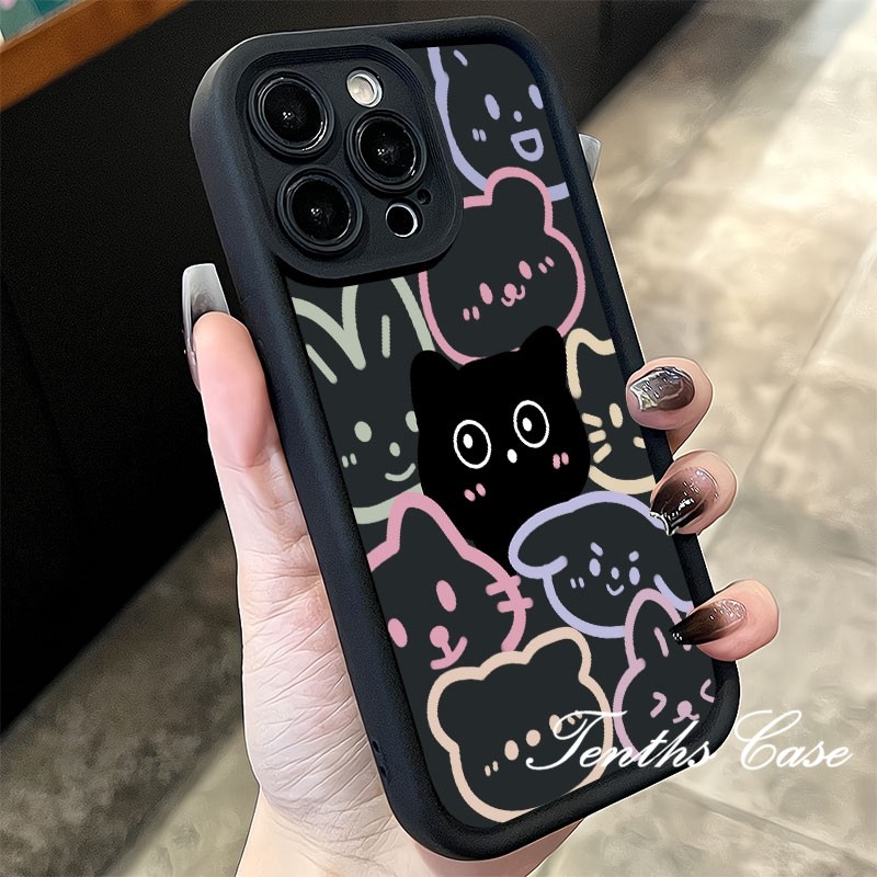 เข้ากันได้กับ Infinix Smart 9 8 7 Hot 40 Pro 40i Pro 30i Play 30i Spark Go 2024 หมายเหตุ 40 30 VIP 12 Turbo G96 ITEL A50 RS4 S23 น่ารักแมวดํารวมทุกอย่างเคสโทรศัพท์ปกอ่อน