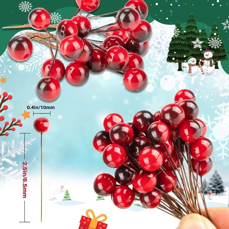 10/20/50 ชิ้นประดิษฐ์ Holly Berries ปลอม Berries ตกแต่งสําหรับต้นคริสต์มาส DIY ของขวัญพวงหรีดสําหรับตกแต่งคริสต์มาสในบ้าน