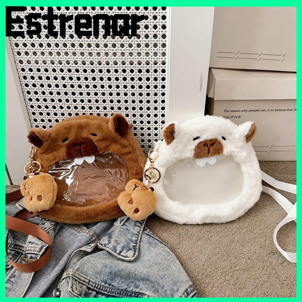 Estrenar กระเป๋าเป้สะพายหลังตุ๊กตา Capybara กระเป๋าเป้สะพายหลังเด็กการ์ตูนซีทรูกระเป๋าปวด Capybara กระเป๋าสะพายข้าง