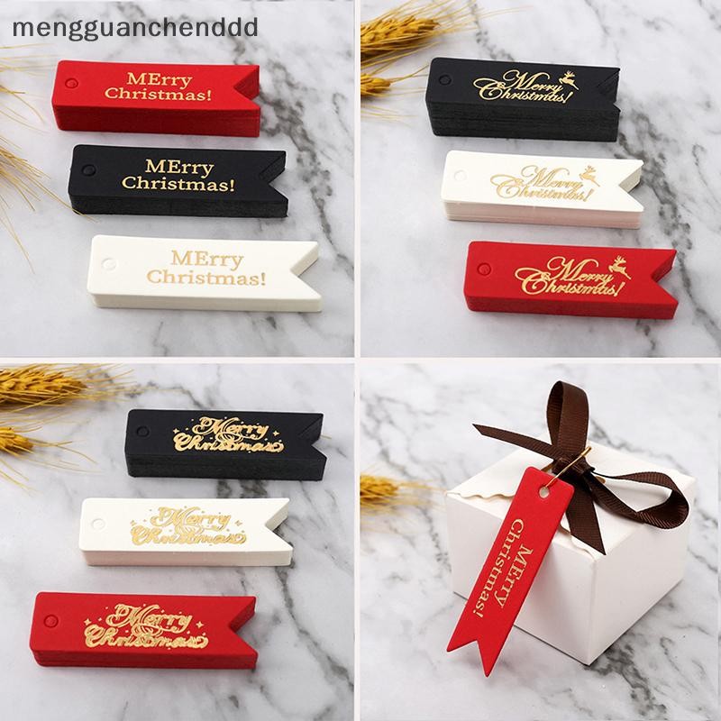 [mengguanchenddd] 100 ชิ้น Merry Christmas ของขวัญแท็ก Bronzing Gold Candy กล่องคุกกี้ Hang Tag Xmas Party บรรจุภัณฑ์ DIY อุปกรณ์ Navidad Noel 7x2 ซม. [TH]