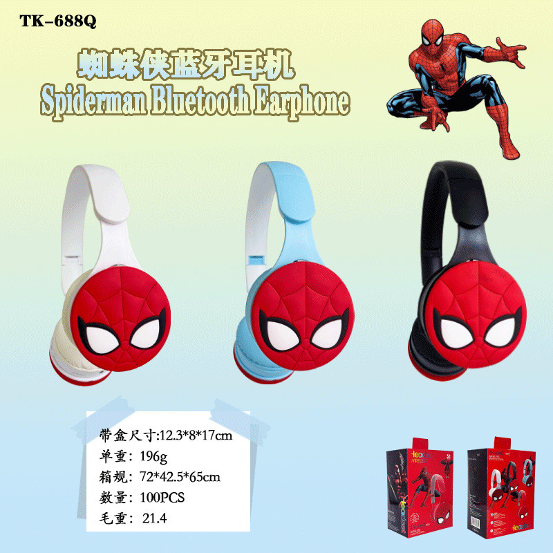 Spider-Man Cartoon Bluetooth Headphone ชุดหูฟังไร้สายสำหรับเด็กน่ารักหูฟังแบบพับได้ Bluetooth Headphone