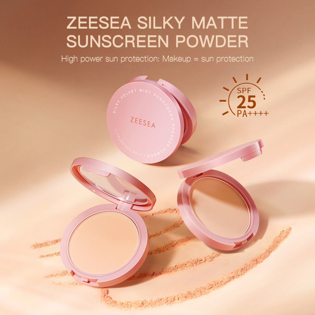 Zeesea ครีมกันแดด Compact Powder SPF 25 PA++++ Face Powder Oil Control กันน้ํา Compact Pressed Powder Foundation แต่งหน้าติดทนนาน