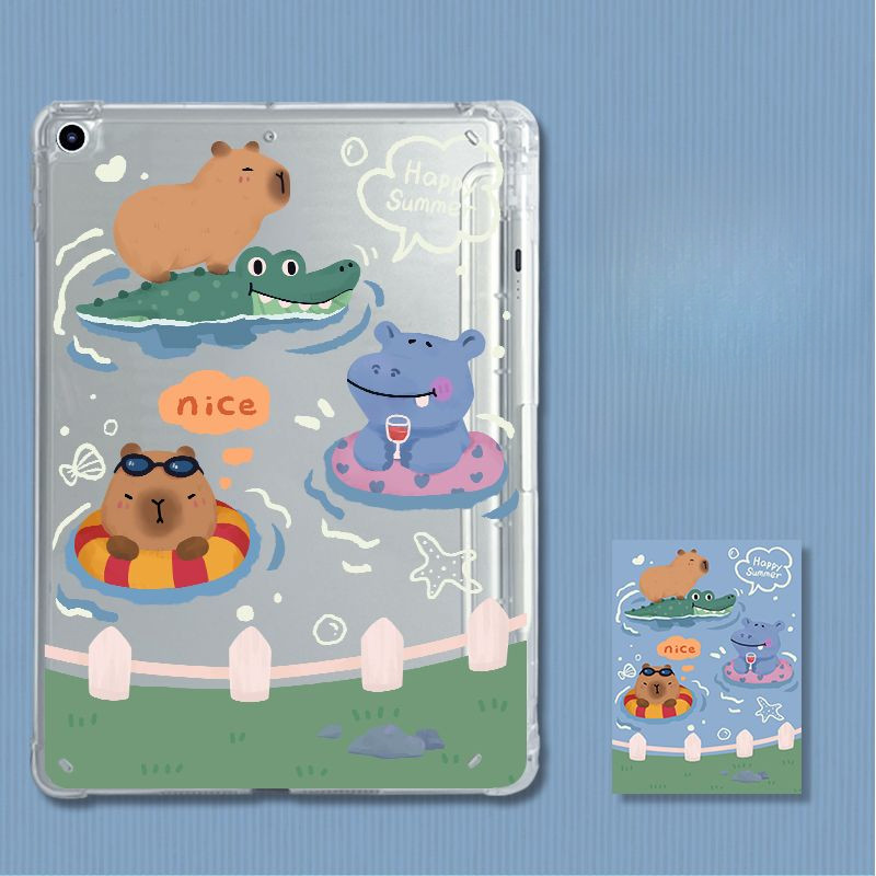 เคส Ipad air4 สําหรับ iPad Air5 น่ารัก Capybara ใช้งานร่วมกับ iPad Gen7/8/9 10.2 Gen5/6 9.7 Air5/6 Pro11 Gen10 Mini6 ปากกาสล็อตป้องกันกรณี