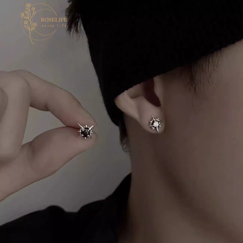 Roselife 2 ชิ้น Street แฟชั่นคริสตัลสีดํา Cross Star Stud ต่างหูสําหรับผู้หญิงผู้ชายทุกวันสวมใส่ Pick ฟรีหูเครื่องประดับอุปกรณ์เสริม